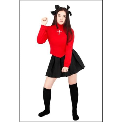 Fate Cosplay Night Costume Tohsaka Rin Suits Red Top Skirt Women Halloween Outfit Costume