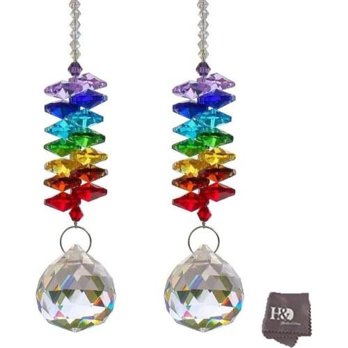 H&D Glass Crystal Ball Prism Rainbow Maker Chakra Suncatcher Hanging Prisms Window Sun Catcher for Gift (Pack of 2)