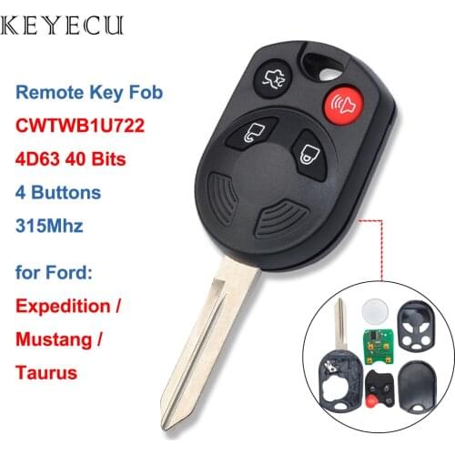 Keyecu CWTWB1U722 Remote Car Key Fob 4 Buttons 315MHZ with 4D63 Chip for Ford Expedition Mustang Taurus 2008 2009 2010 2011