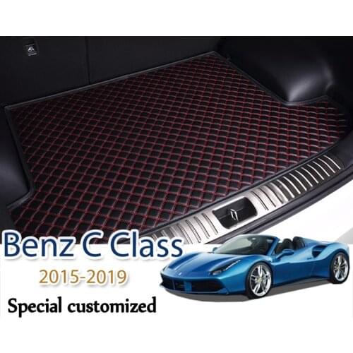 High quality Leather Car Trunk Mats For Mercedes-Benz C Class AMG 4-door Sedan 2015-2019 Rear Trunk Floor Mat Tray Carpet Mud