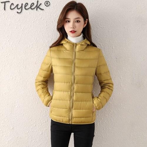 Tcyeek Light Thin Down Coats Women 2021 Autumn Winter Hooded Short Puffer Jackets Plus Size 4xl New Fashion Abrigo Mujer SQQ417