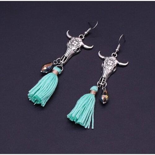 Fashion Alloy Bull head Crystal Tassel Ladies Earrings Bohemian Style Retro Length Earrings & Ear hooks Party Friendship Jewelry