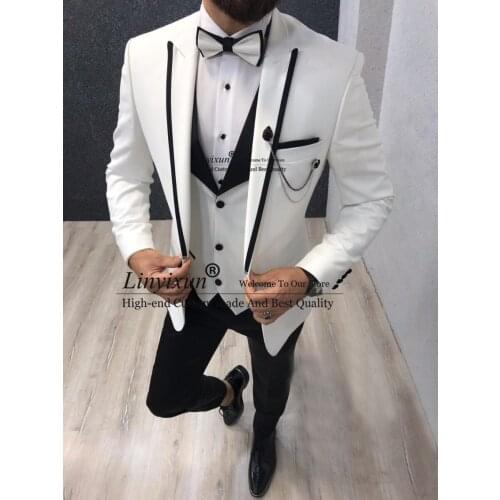 Men Suits 3 Pieces Slim Fit Casual Business Groomsmen Grey Green Ivory Lapel Tuxedos for Formal Wedding(Blazer+Pants+Vest)