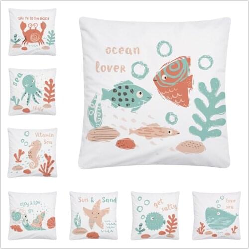 Cute Sea Animals Cartoon Pattern Soft Short Plush Cushion Cover Pillow Case for Home Sofa Car Decor Pillowcase 45X45cm