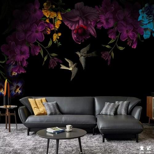Custom Mural Wallpaper 3D Peony Flowers Black Background Wall Painting Living Room TV Sofa Bedroom Home Decor 3D Wall Stickers