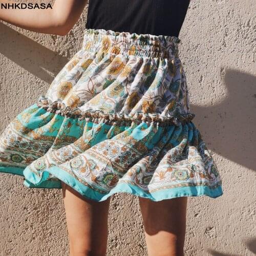 NHKDSASA Summer Skirts For Women 2021 Kpytomoa Outfit Printed Bohemian National Wind Ruffled Skirts Harajuku Dropshipping