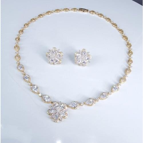 2020 new fashion luxury flower crystal zircon GOLDEN necklace earrings,wedding bride dinner party dress jewelry free shipping