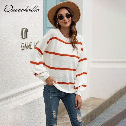 2021 New Autumn Winter Knitted Sweater Women Thin O-neck Striped Pullovers Sweater Top Office Lady Loose Casual Knit Pullover
