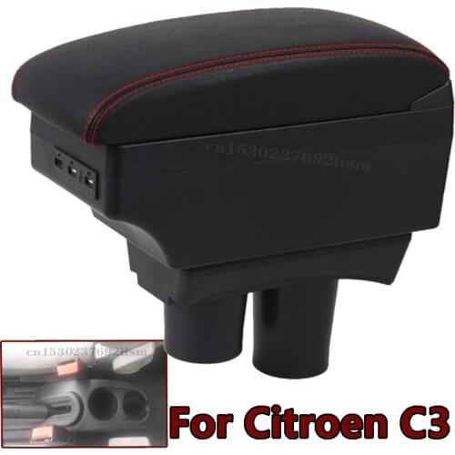 For Citroen C2 C3 Armrest Box USB Charging Double Layer Central Store Content Cup Holder Ashtray Accessories