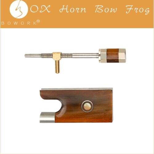 BOWORK Professional Red OX Horn Advanced Level Cupronickel Mounted Frog for 4/4 Violin Bow W/Buttons