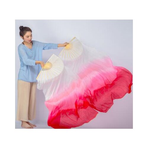 Drop Ship Belly Dance Silk Veil Fans Pair 210cm 230cm Bamboo Folding Long Fan Folk Dancer Performance Props Free Shipping