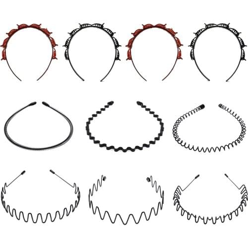 4PCS Double Bangs Hairstyle Hairpin Resin Twist Plait Hairband Headband Hair Hoop Band with Clips + 6PCS Metal Wave Hairbands