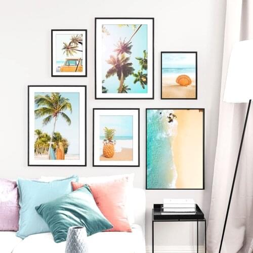 Nordic Fresh Painting On Canvas Beach starfish Car Coconut Tree Pineapple Shell Posters And Prints Wall Art Pictures For Room