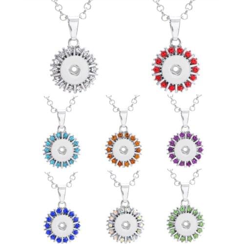 Mix Colors 12pcs/lot Fashion Rhinestone Round 12mm Metal Snap Button Pendants For Women Girls Diy Snap Necklace Jewelry