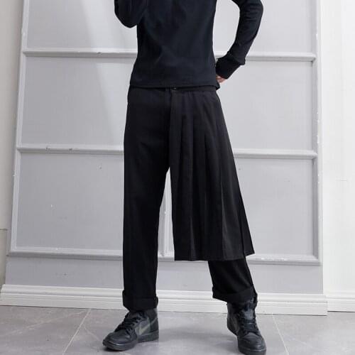 Cropped Pants Black fake 2 pieces of irregular Leggings slim fit Youth Street personality big size fashion spring and summer new