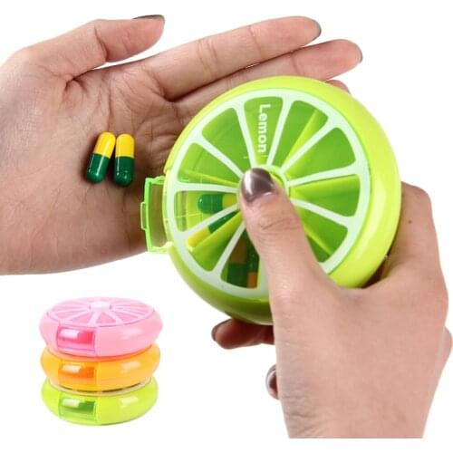 Rotating 7 Days Pill Container Lemon Pill Box Splitter Pill Organizer Medicine Box Travel Dispenser Pillbox Health Travel Tools