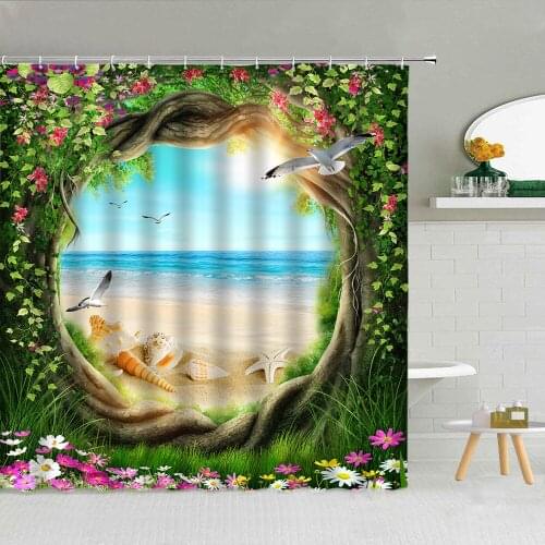 Dream Creative Round Tree Vine Plank Sea View Sunflower Shower Curtain Polyester Fabric High Quality Bath Screen Decor With Hook