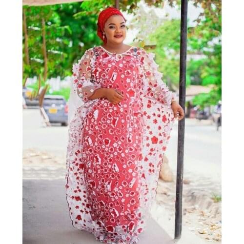 Womens Fashion Classic Design African Clothes Dashiki Robe Net Lace Fabric Free Size Have Inside Loose Long Dresses