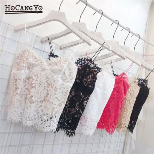 Women Summer Sexy Tanks Flower Hollow Out Lace Crop Tops Womens Clothing Sleeveless Club Tank Top Solid Short Camis Free Size