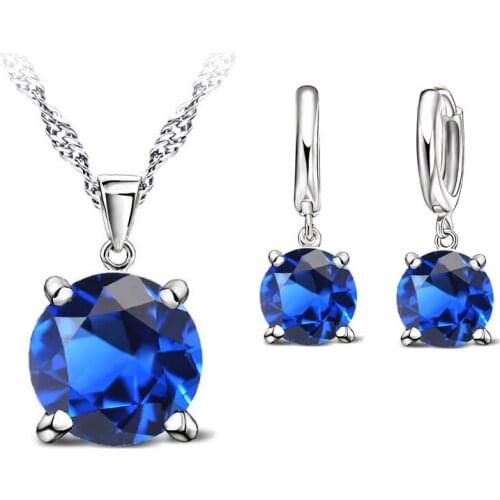 Classic Simple Style Bridal Wedding Jewelry Sets For Women 925 Sterling Silver Pendant Necklace Hoop Earrings Charm Pins
