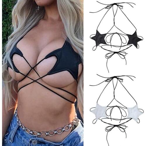 New Womens Star Strappy Lace Bra Bustier Vest Crop Top Bralette Blouse Bandage Sexy Tops