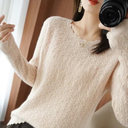 Ladies pullover 2021 autumn/winter new casual solid color 100% wool sweater round neck cashmere sweater thickening ladies top