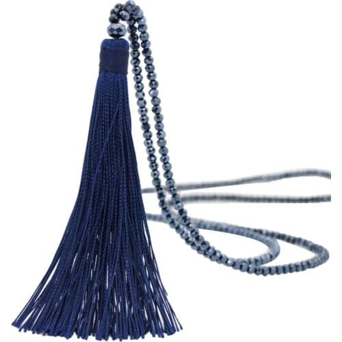 Fashion Women Tassel Pendant Faux Crystal Beaded Long Necklace Jewelry Gift