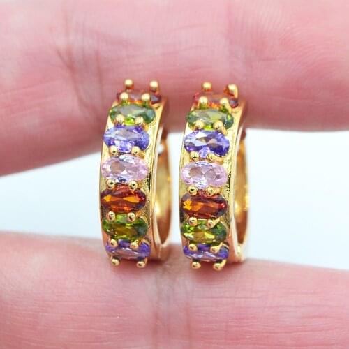 Gold Color Women Fashion Multicolor Cubic Zirconia CZ Huggie Hoop Earrings Jewelry