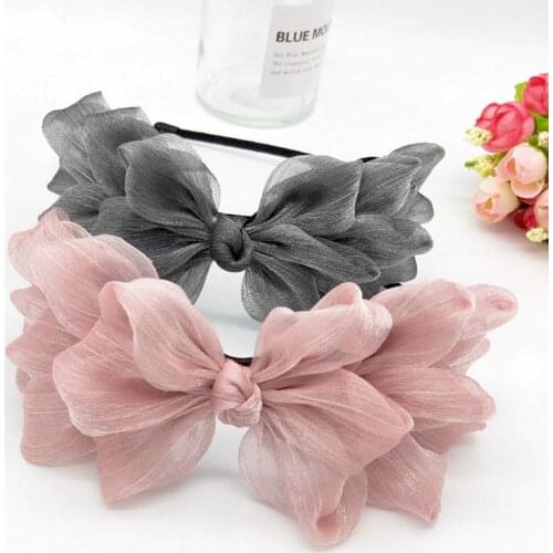1Pc Ribbon Big Bow Floral Shining Hair Band Women Hair Accessories Hair Hoop Black Pink Girls Flower Lace Bow Headband