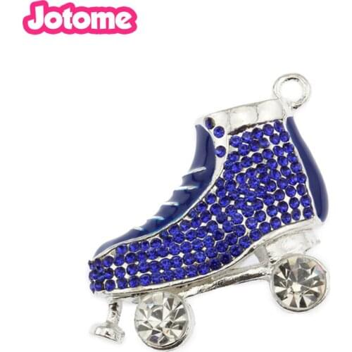 10pcs free shipping mix pink and blue Enamel and crystal 40mm 3D skating pendant