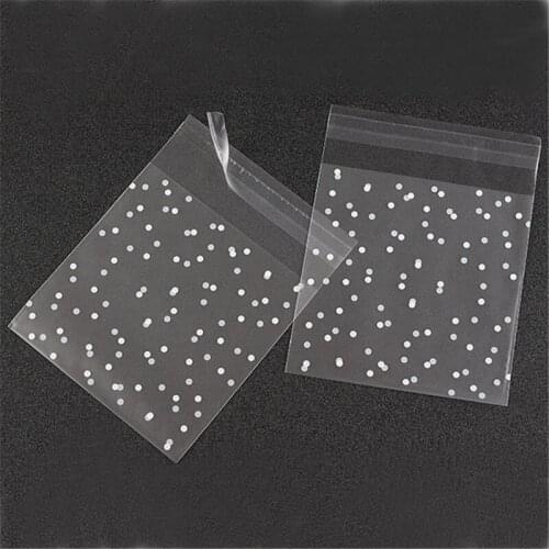 100pcs Plastic Transparent Cellophane Polka Dot Candy Cookie Gift Bag with DIY Self Adhesive Pouch Wedding Birthday Party Decor