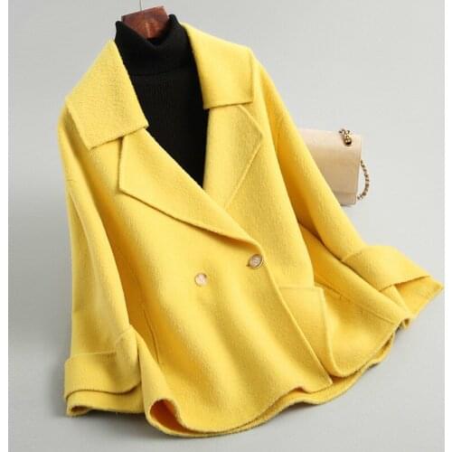 2020 Spring Autumn Fashion 90% Womens Double Breasted Casual Slim Lady Wool Coat Female Casaco Feminino 39401
