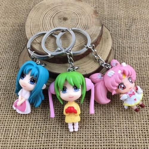 3PCS/LOT Anime Magical Girl Keychains Small Pendant toys PVC Dolls Kids Gift OPP Bag