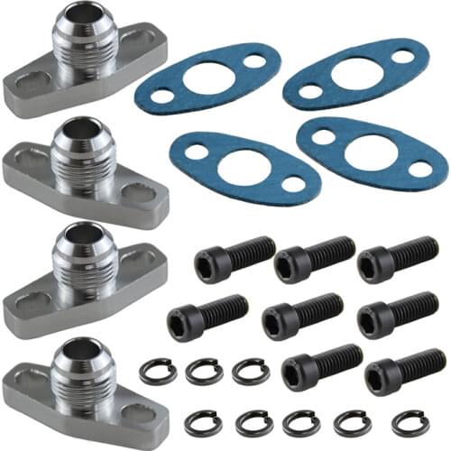 4Pcs10AN Drain GT T17 T20 T25 T28 T30 T35 Garrett Turbo Billet Oil Return Flange Black/Silver