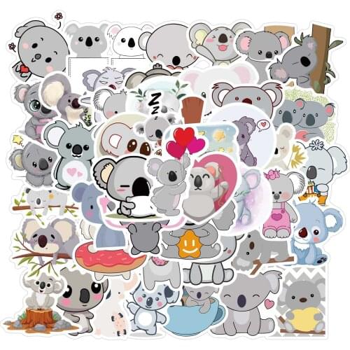 50pcs/SET Cute Koala Cartoon Sticker Waterproof Car Laptop Skateboard Surfboard Luggage Bicycle Kids Toy Cup Home Decor