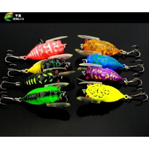 8PCS Cicada 6.4g 4cm Perch Insect Lure Bait Fishing Lure Treble Barb Hooks Fishing Tackle Artificial Bait Fishing accessories