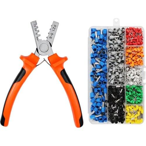 800pcs Cable Wire Terminal Connector with Hand Ferrule Crimper Plier Crimp Tool Kit Set Two-color Handle Crimping Pliers