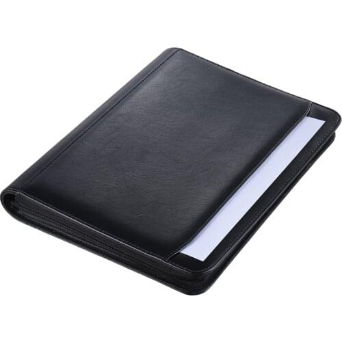 A4 PU Leather Multifunctional Document Folder Case Office Business Portfolio Padfolio Organizer Zippered Closure Loose-leaf