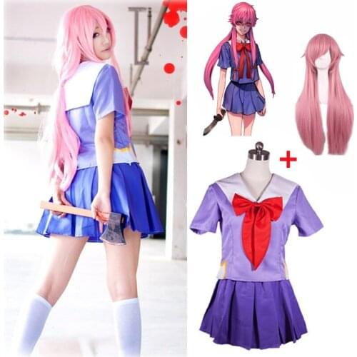 Anime Costume Future Diary Gasai Yuno Nikki Cosplay Costume Girl Sailor Uniform Halloween Party Dress Blue and Purple Top Dress