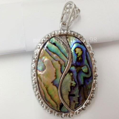 Free shipping Fashion Jewelry 35mm New Zealand Ablone Shell Oval Egg Art Pendant Bead 1pcs MC4700