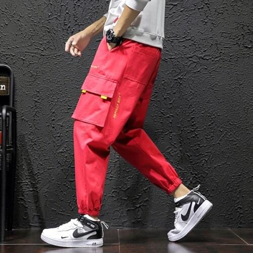 Cargo Pants Men with Pocket Korean Clothing Fashion Spring Autumn Ankle-Length Male Trousers Joggers Mens Black Harem Overalls