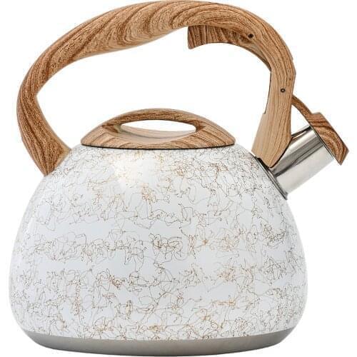 2.8L Whistling Kettle Stainless Steel Line Pattern Water Kettle Gas Stove Induction Cooker Kettle With Anti-scald Handle Camping