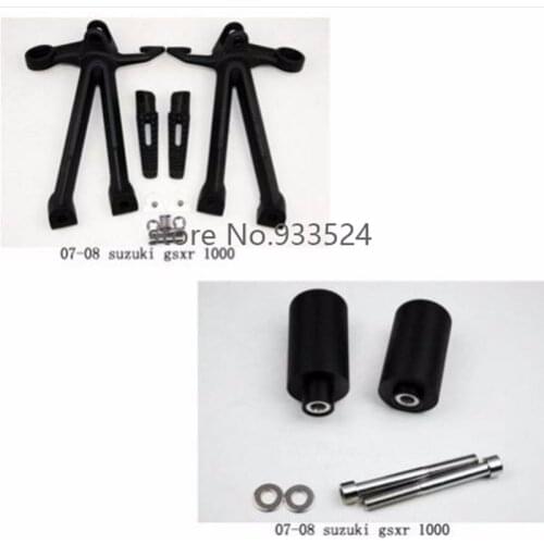 Motorcycle Black Brackets Foot Pegs Footrest Frame Sliders For Suzuki GSX-R 1000 2007 2008 Custom