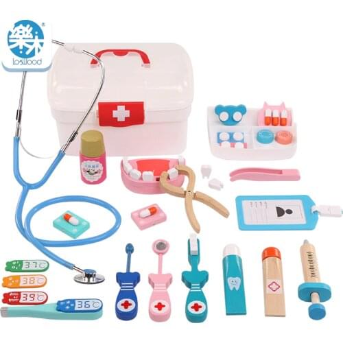 Wooden Toys Funny Children Kids Play Real Life Cosplay Doctor Dentist toys Medicine BoxPretend Doctor Play toys for baby gif