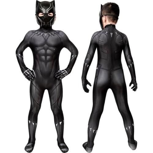 Kids Challa Panther Battle Jumpsuit Cosplay Boys Costume For Children Halloween Masquerade Party Bodysuit
