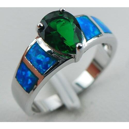 Simulated Emerald Blue Opal 925 Sterling Silver Ring Size 6 7 8 9 10 R1271