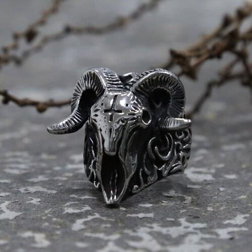 Huge Big Gothic Satanic Demon Sorath Skull Ring For Men Stainless Steel Goat Skull Ring Vintage Punk Skull Biker Ring Jewelry