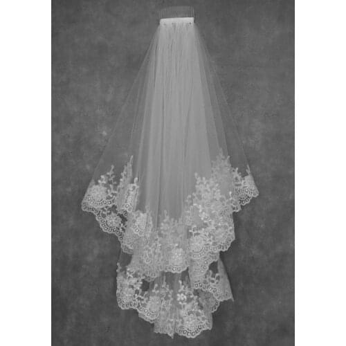 Lace 2 Layer Bridal Veil Elbow Length Wedding Veil with Comb in White ,Ivory
