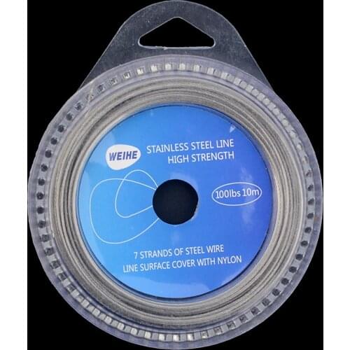 Steel Wire Fishing Line 10m Stainless Steel 7 Strands Braided Nylon Coated Sea Fishing Line with Tube Test 10-120lbs