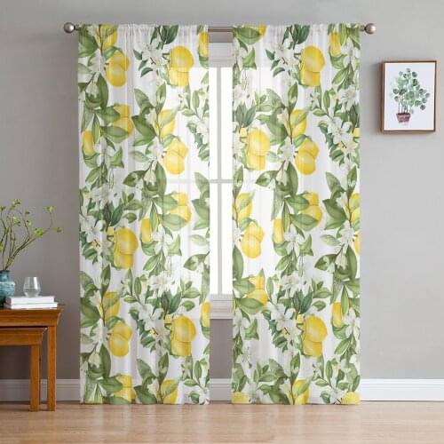 Summer Lemon Leaves Flowers Sheer Curtains Window Tulle Curtains For Living Room Bedroom For Kitchen Veiling Curtains Decoration
